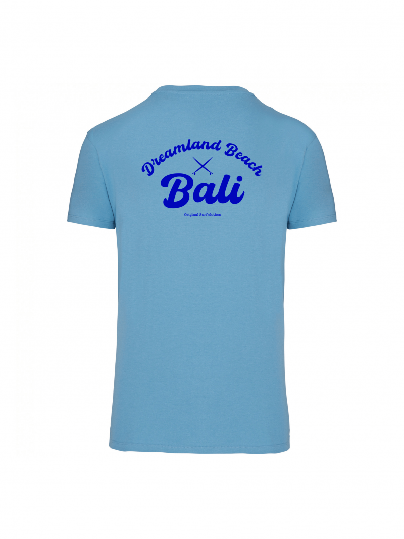 T-shirt BALI en coton 100% biologique GOTS coloris bleu vue de dos